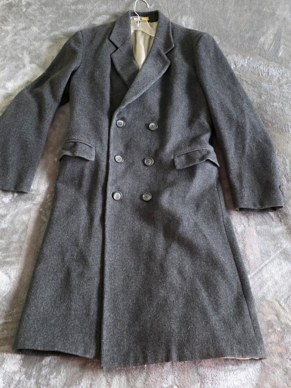 Vintage Falcone Men's Bespoke Wool Topcoat Overcoat Coat 40 Double Breasted Gray